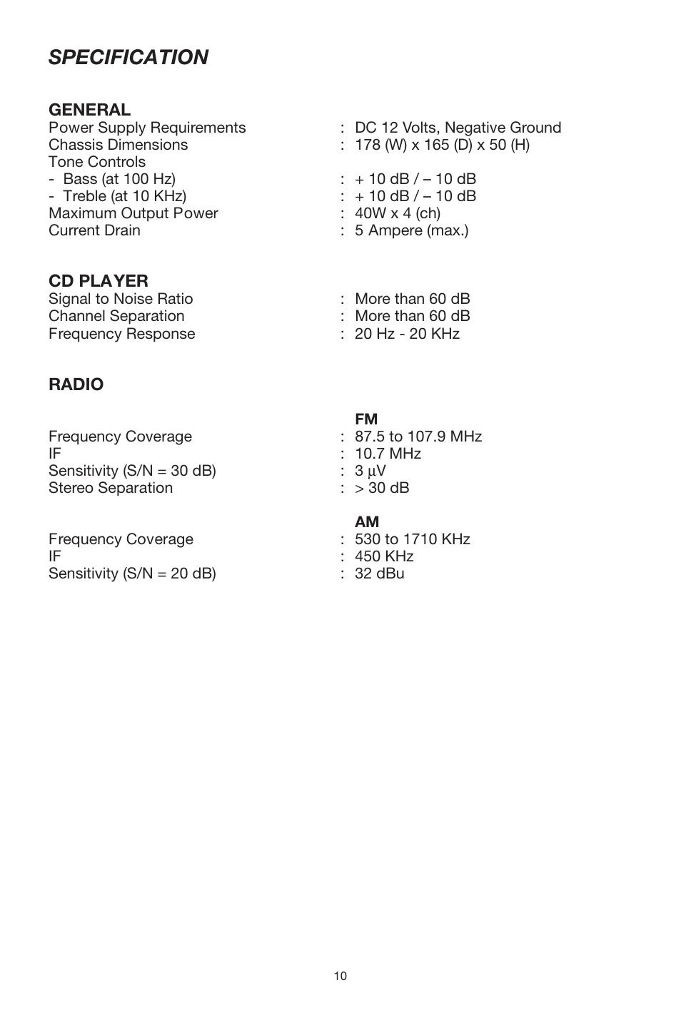 Specification | Radio Shack PLCD32 User Manual | Page 10 / 12