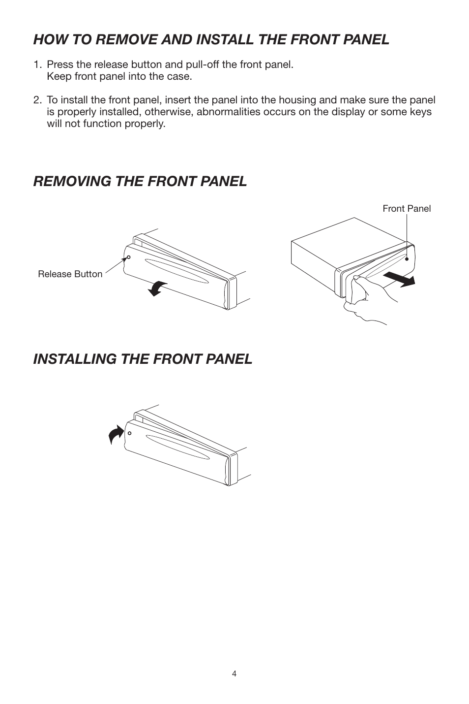 How to remove and install the front panel | Radio Shack PLCD32 User Manual | Page 4 / 12