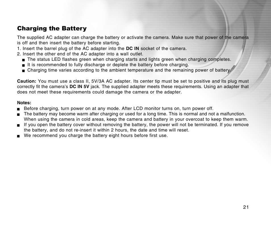 Charging the battery | Radio Shack 16-3898 User Manual | Page 21 / 73