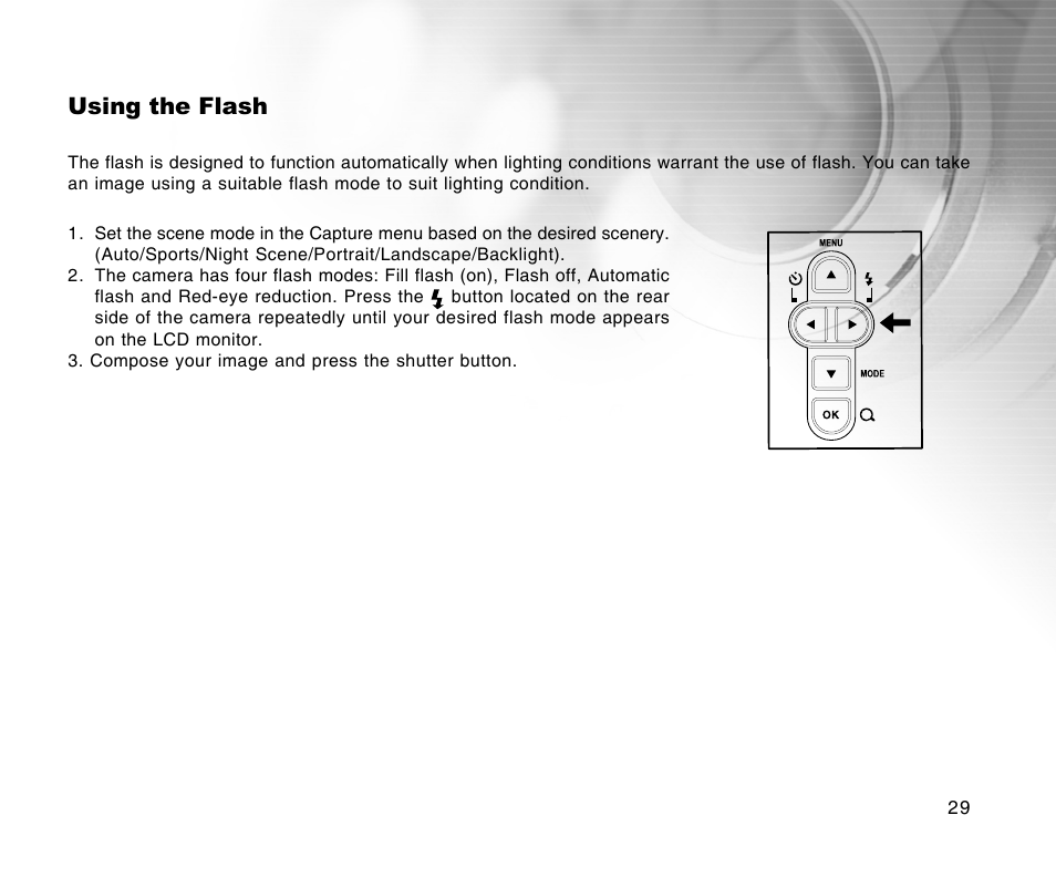 Using the flash | Radio Shack 16-3898 User Manual | Page 29 / 73