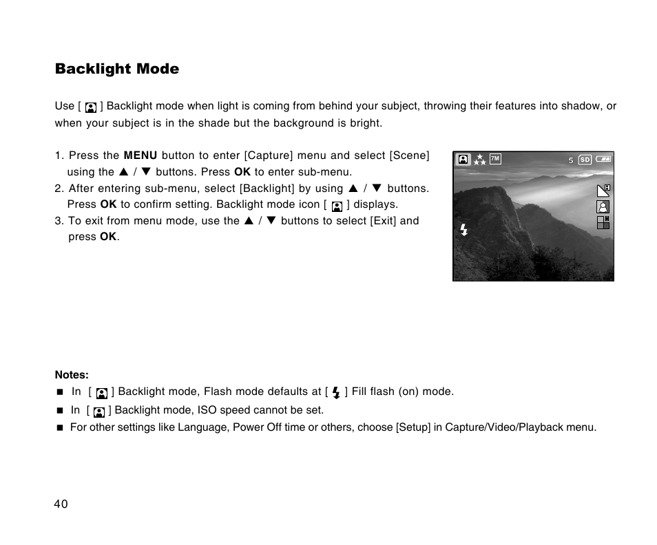 Backlight mode | Radio Shack 16-3898 User Manual | Page 40 / 73
