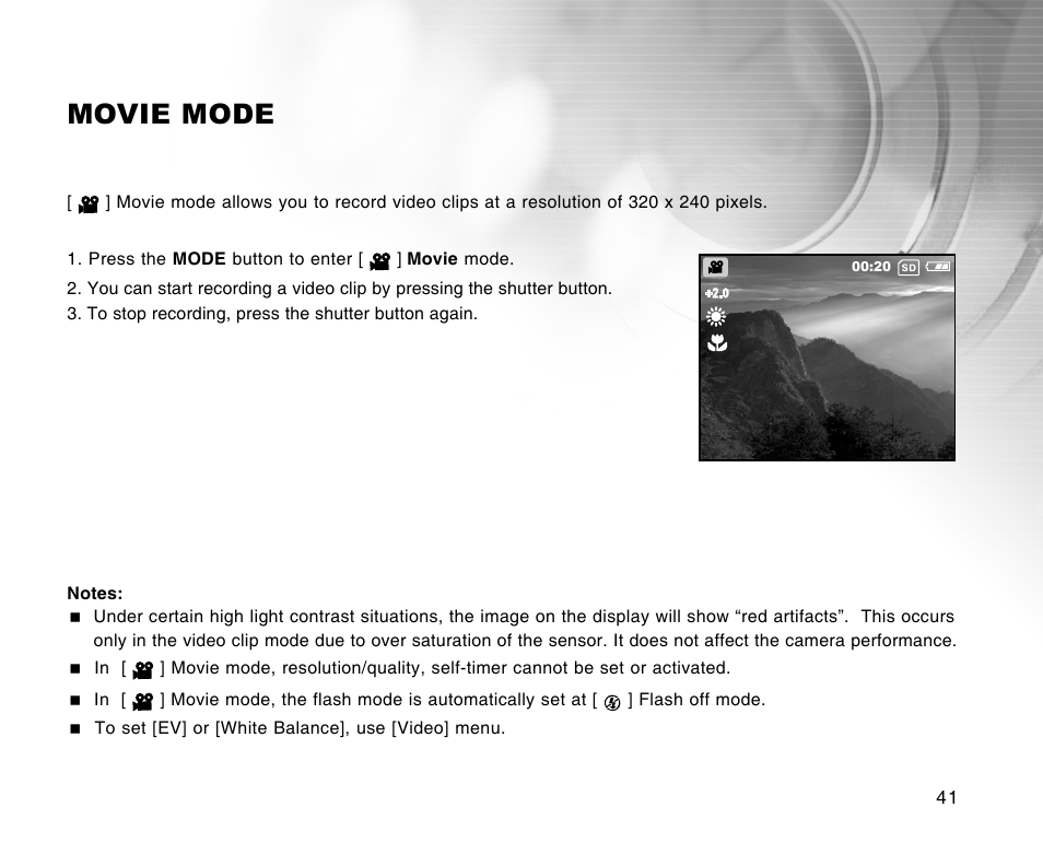 Movie mode | Radio Shack 16-3898 User Manual | Page 41 / 73