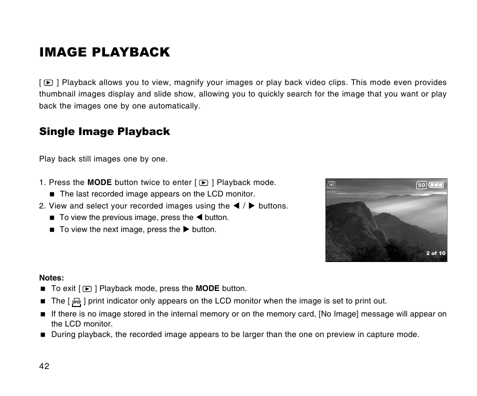 Image playback, Single image playback | Radio Shack 16-3898 User Manual | Page 42 / 73