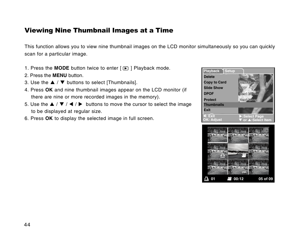 Viewing nine thumbnail images at a time | Radio Shack 16-3898 User Manual | Page 44 / 73