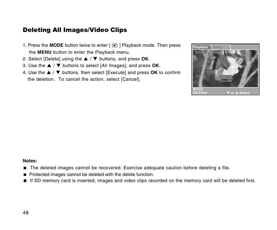 Deleting all images/video clips | Radio Shack 16-3898 User Manual | Page 48 / 73