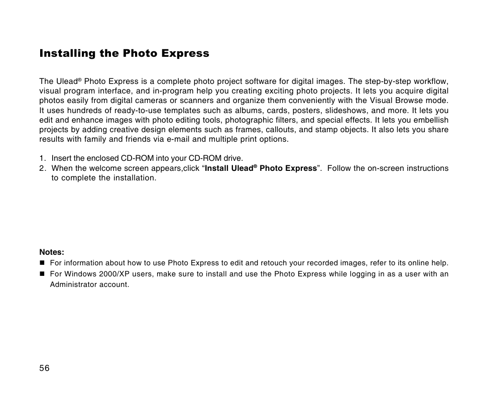 Installing the photo express | Radio Shack 16-3898 User Manual | Page 56 / 73