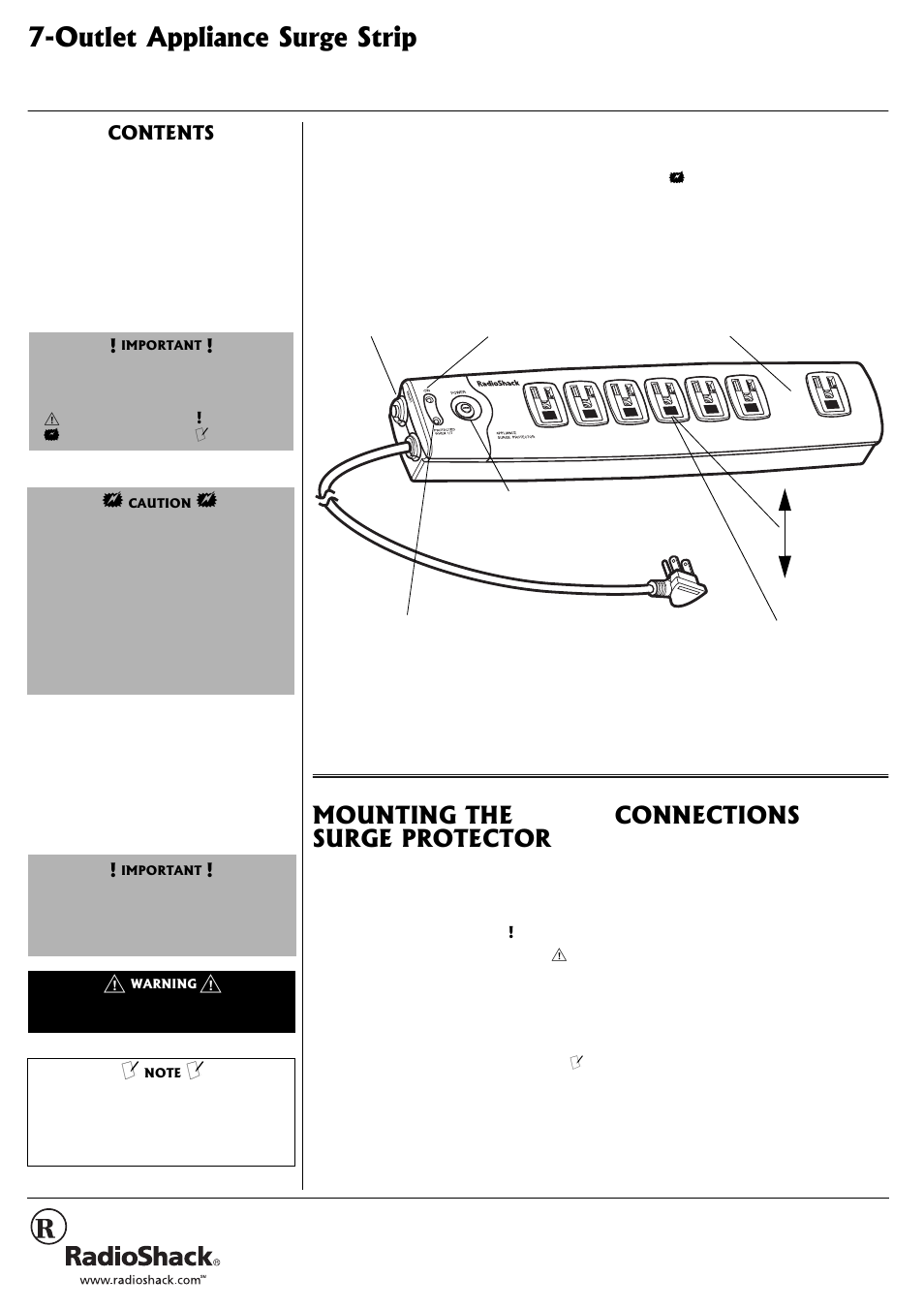 Radio Shack Surge Protector User Manual | 4 pages