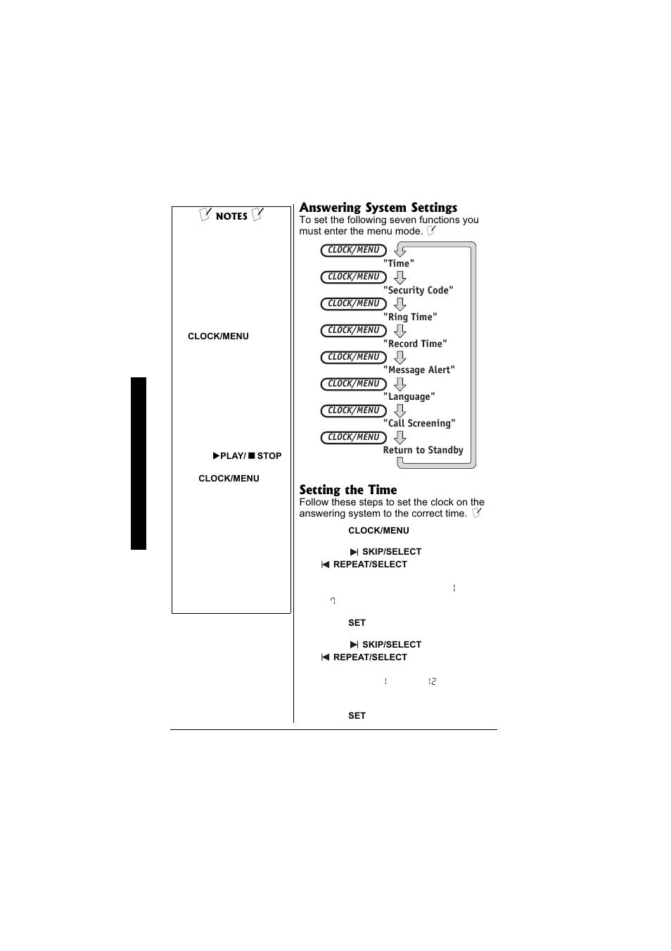 Answering system settings, Setting the time | Radio Shack 43-3871 User Manual | Page 52 / 70