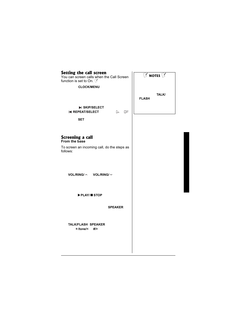 Setting the call screen, Screening a call | Radio Shack 43-3871 User Manual | Page 57 / 70