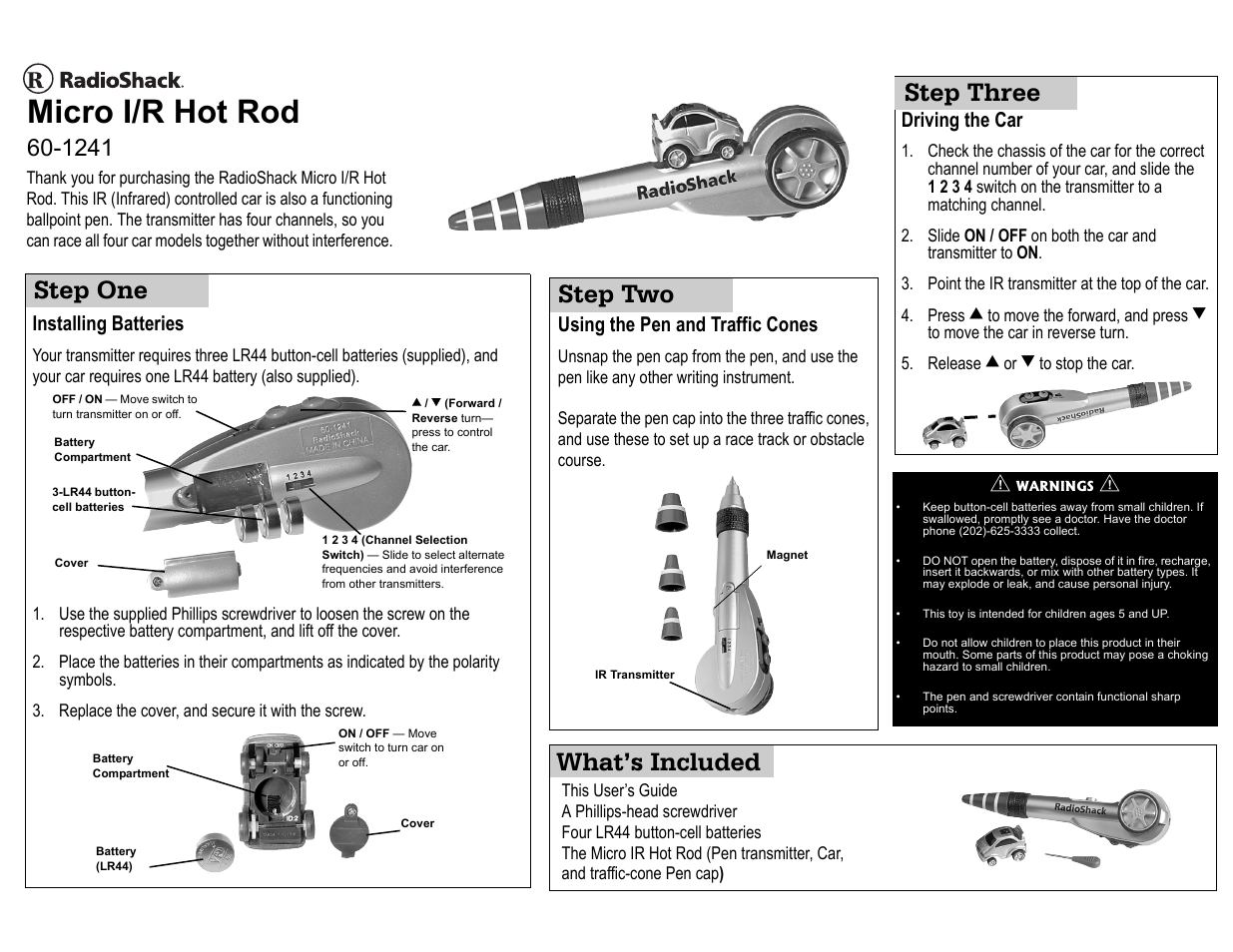 Radio Shack 60-1241 User Manual | 2 pages