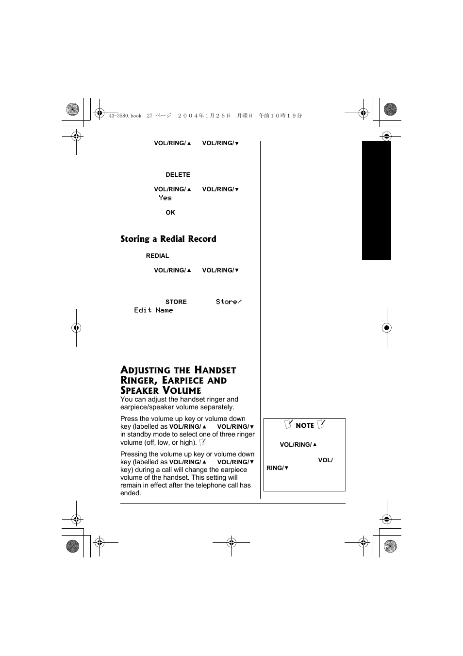 Adjusting the handset ringer, Earpiece and speaker volume | Radio Shack 43-5560 User Manual | Page 27 / 52