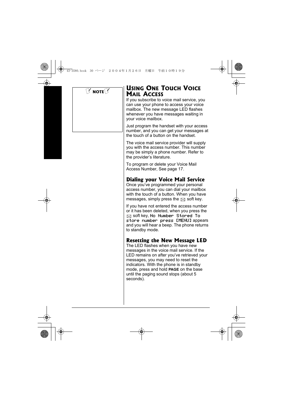 Using one touch voice mail, Access | Radio Shack 43-5560 User Manual | Page 30 / 52