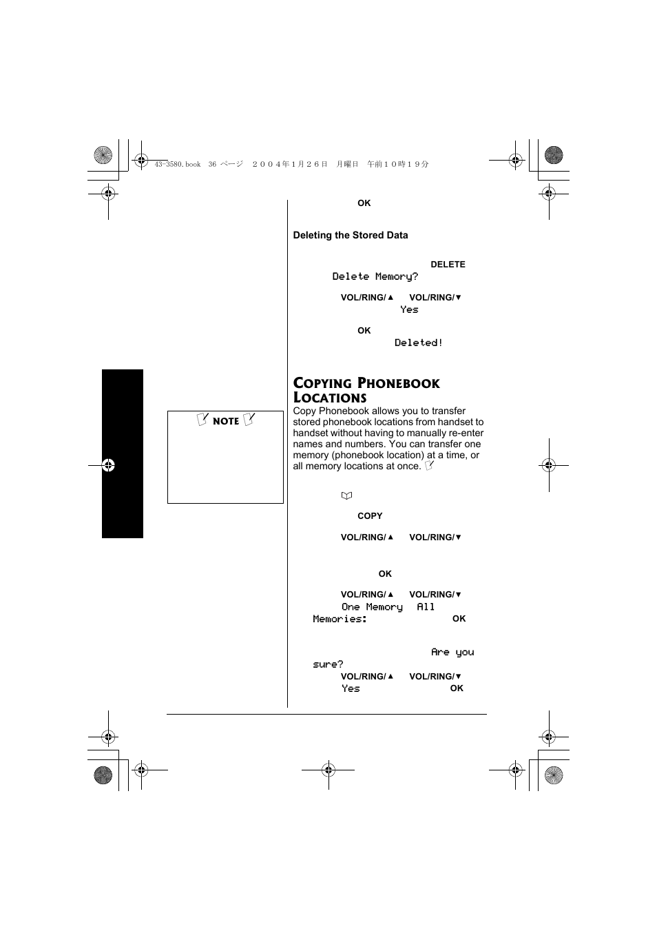 Copying phonebook locations | Radio Shack 43-5560 User Manual | Page 36 / 52