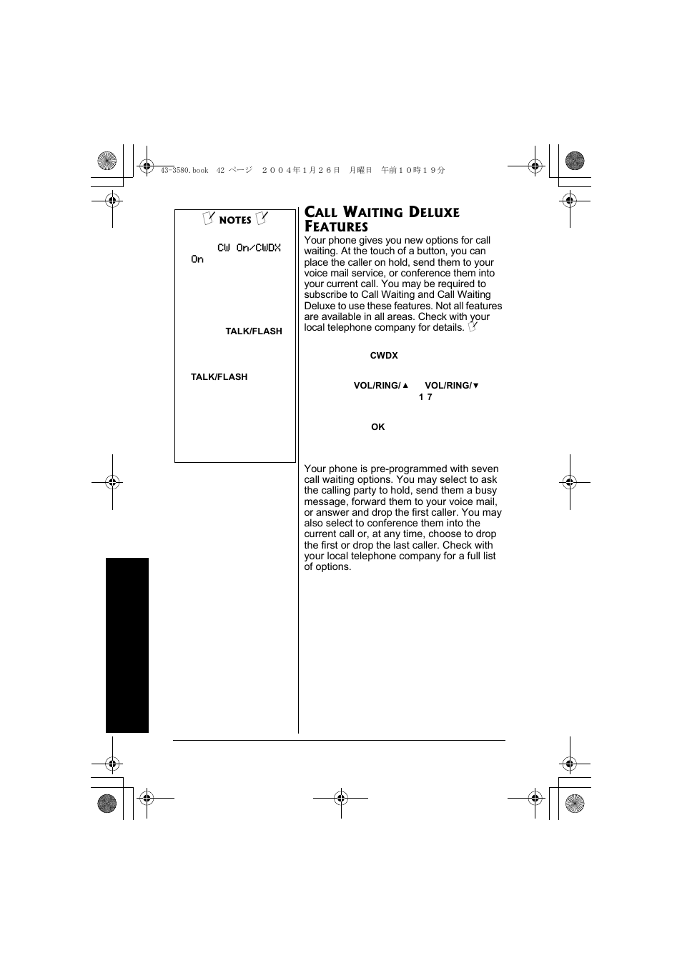 Call waiting deluxe features | Radio Shack 43-5560 User Manual | Page 42 / 52