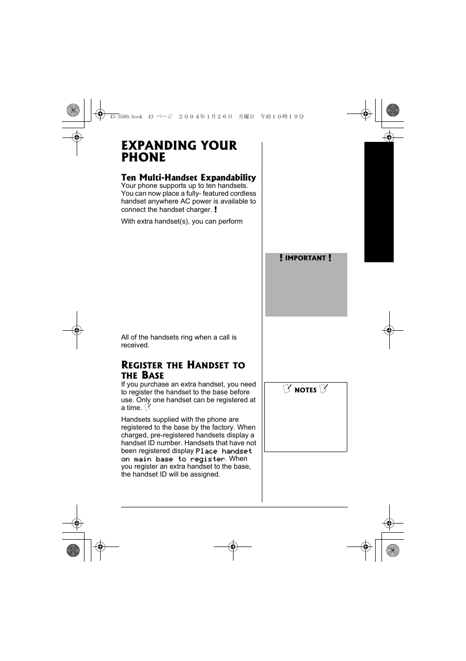 Expanding your phone, Register the handset to the base | Radio Shack 43-5560 User Manual | Page 43 / 52