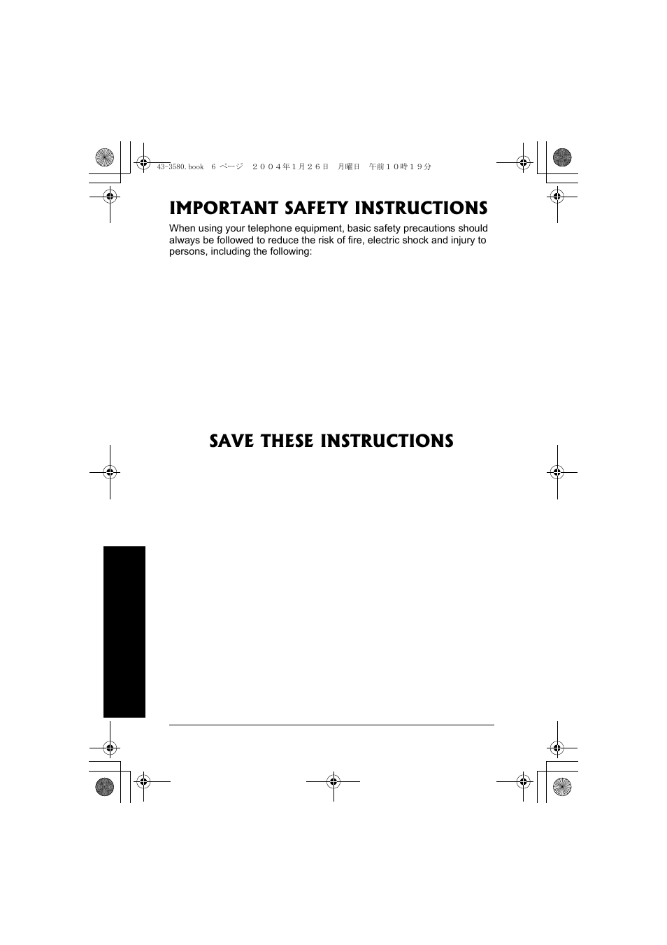 Important safety instructions, Save these instructions | Radio Shack 43-5560 User Manual | Page 6 / 52