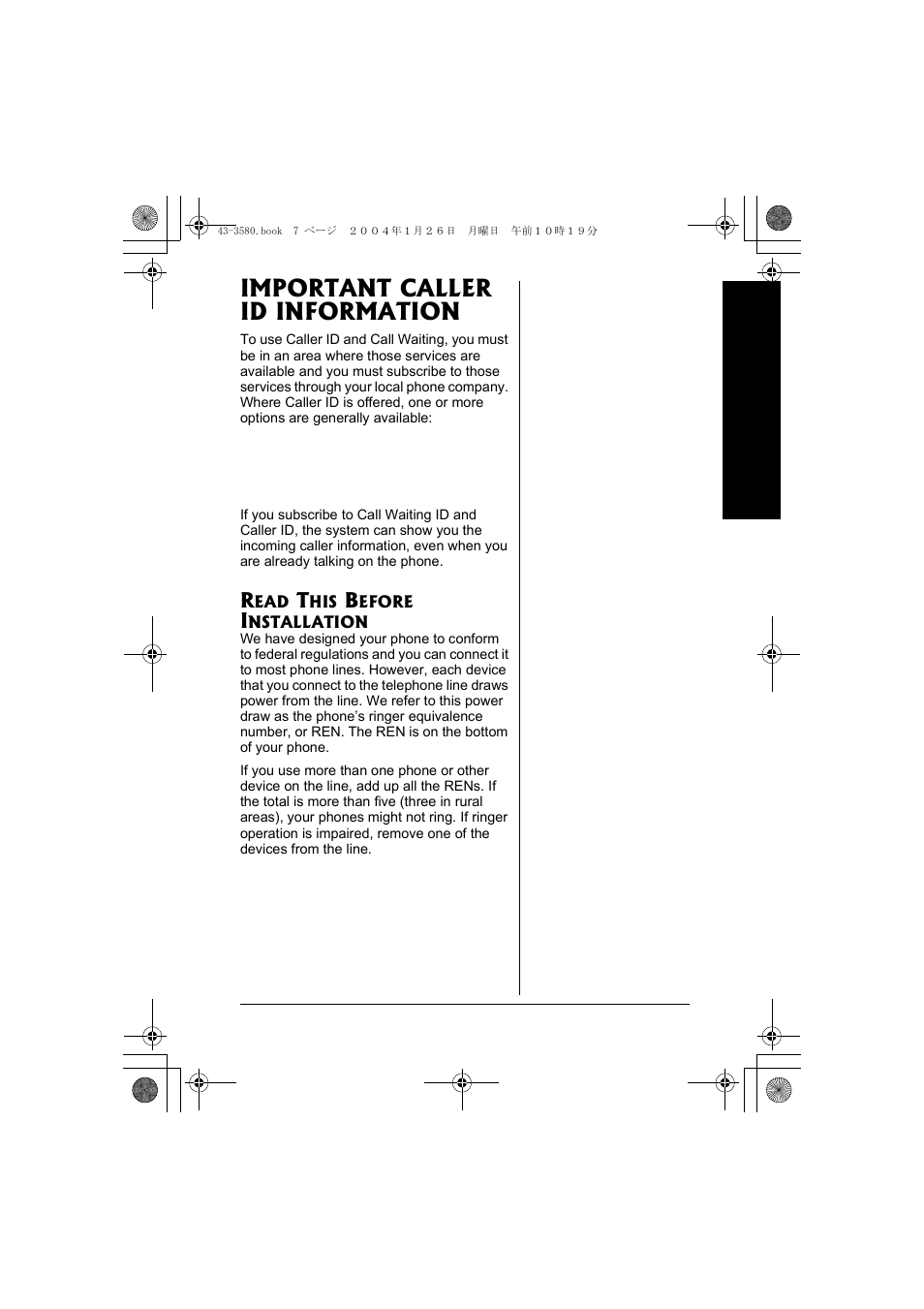 Important caller id information, Read this before installation | Radio Shack 43-5560 User Manual | Page 7 / 52