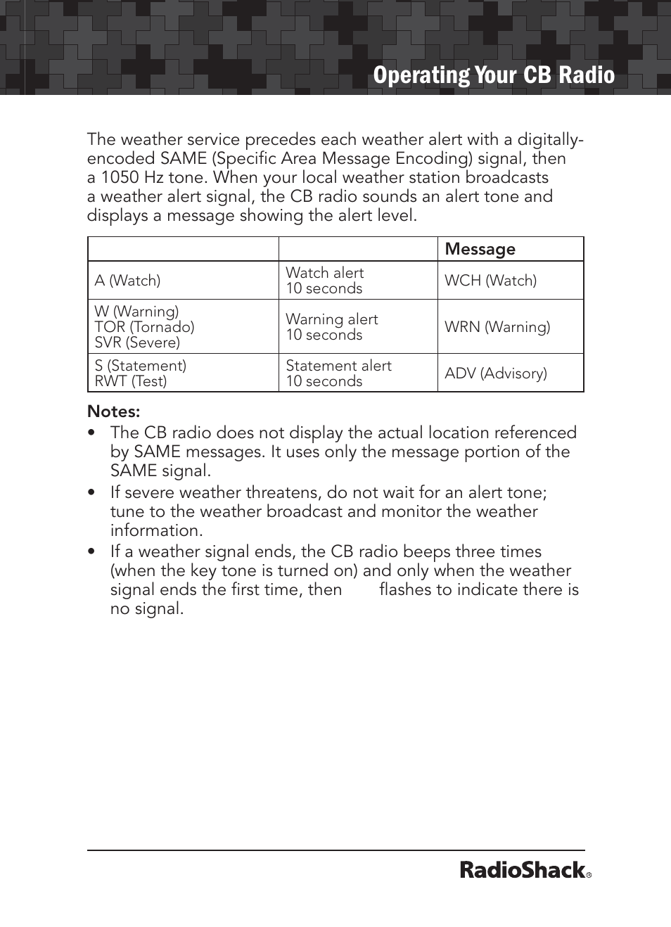 Operating your cb radio | Radio Shack 21-1679 User Manual | Page 13 / 20