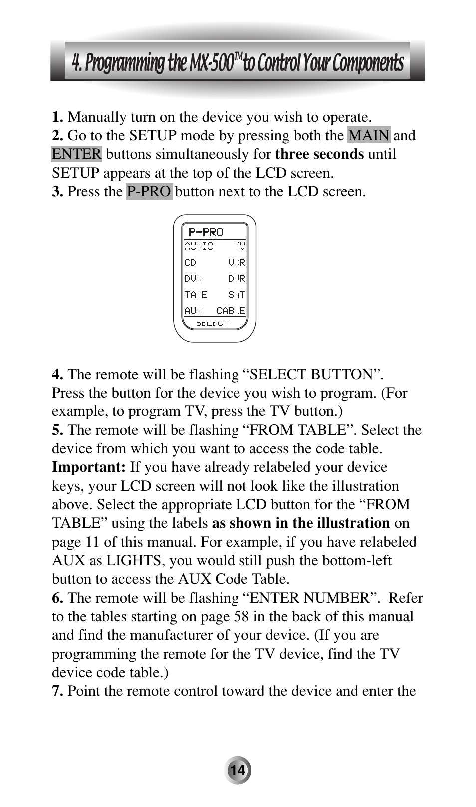 Programming the mx-500 | Universal Remote Control (URS) MX-500 User Manual | Page 15 / 80