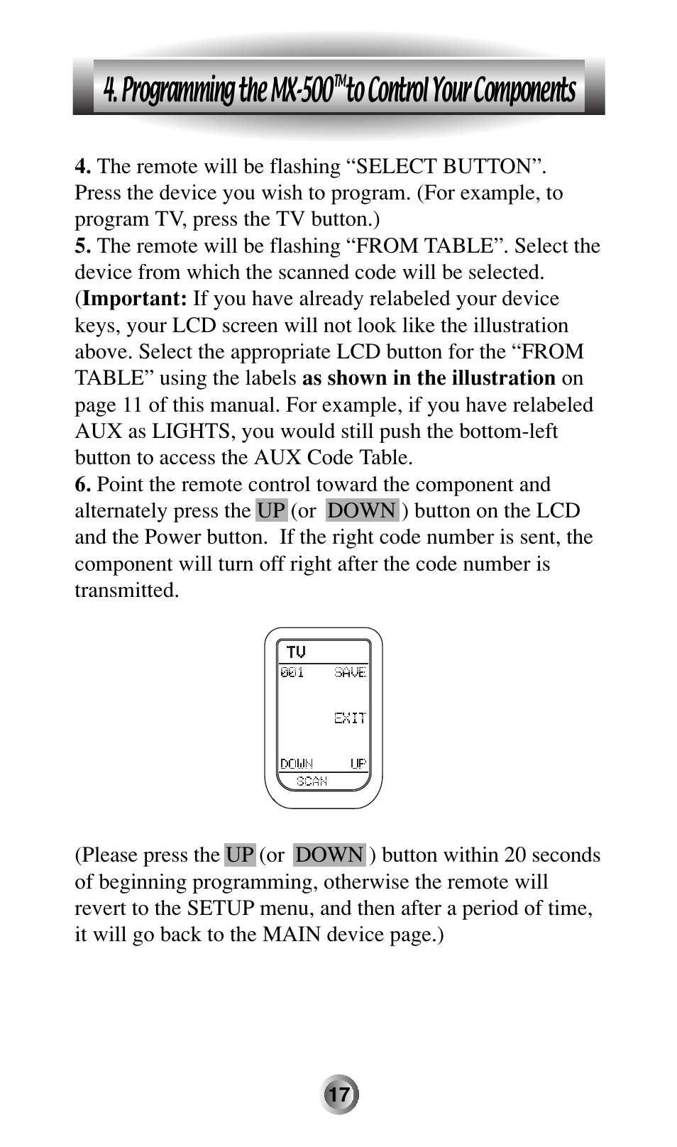 Programming the mx-500 | Universal Remote Control (URS) MX-500 User Manual | Page 18 / 80