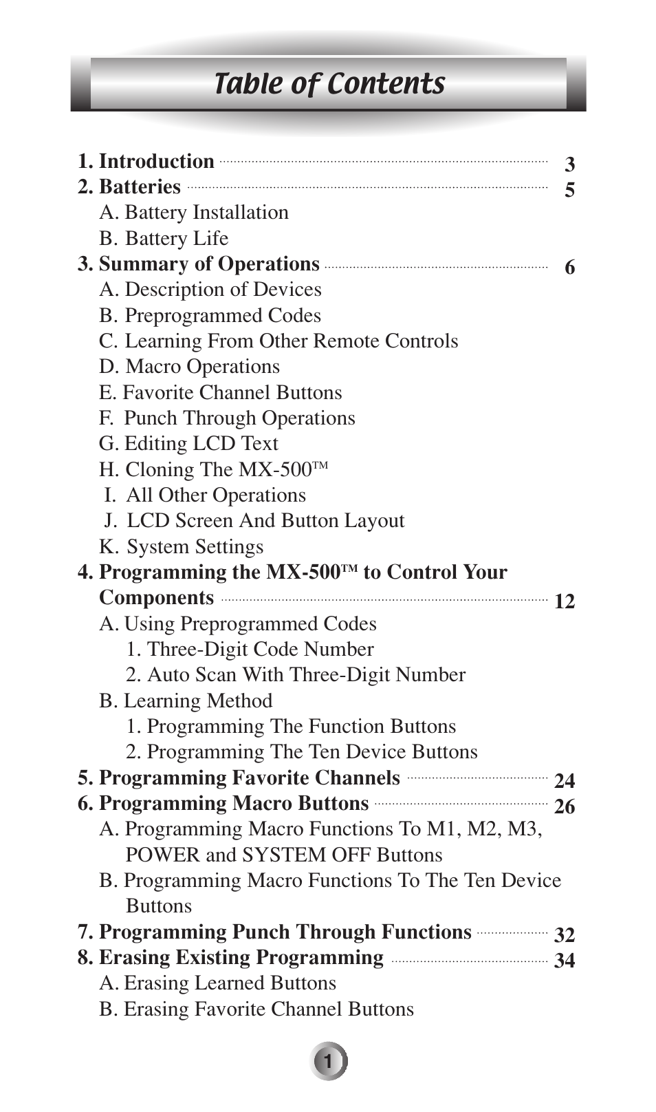 Universal Remote Control (URS) MX-500 User Manual | Page 2 / 80
