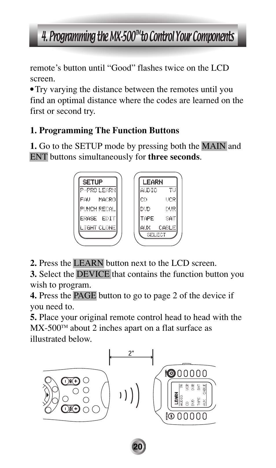 Programming the mx-500 | Universal Remote Control (URS) MX-500 User Manual | Page 21 / 80