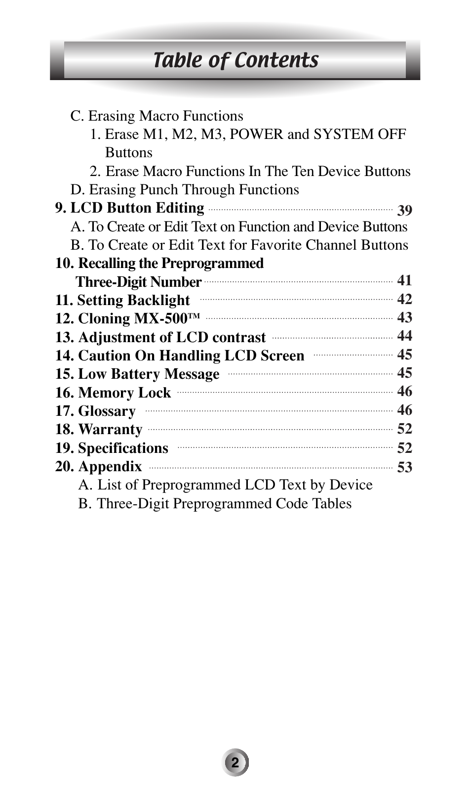 Universal Remote Control (URS) MX-500 User Manual | Page 3 / 80