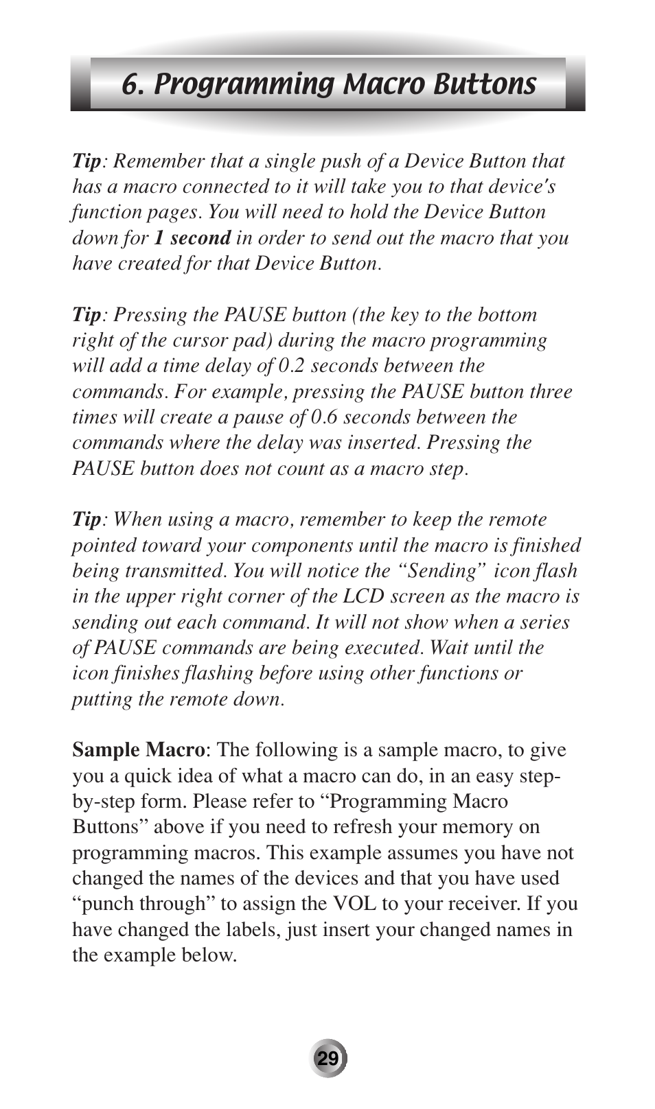 Programming macro buttons | Universal Remote Control (URS) MX-500 User Manual | Page 30 / 80