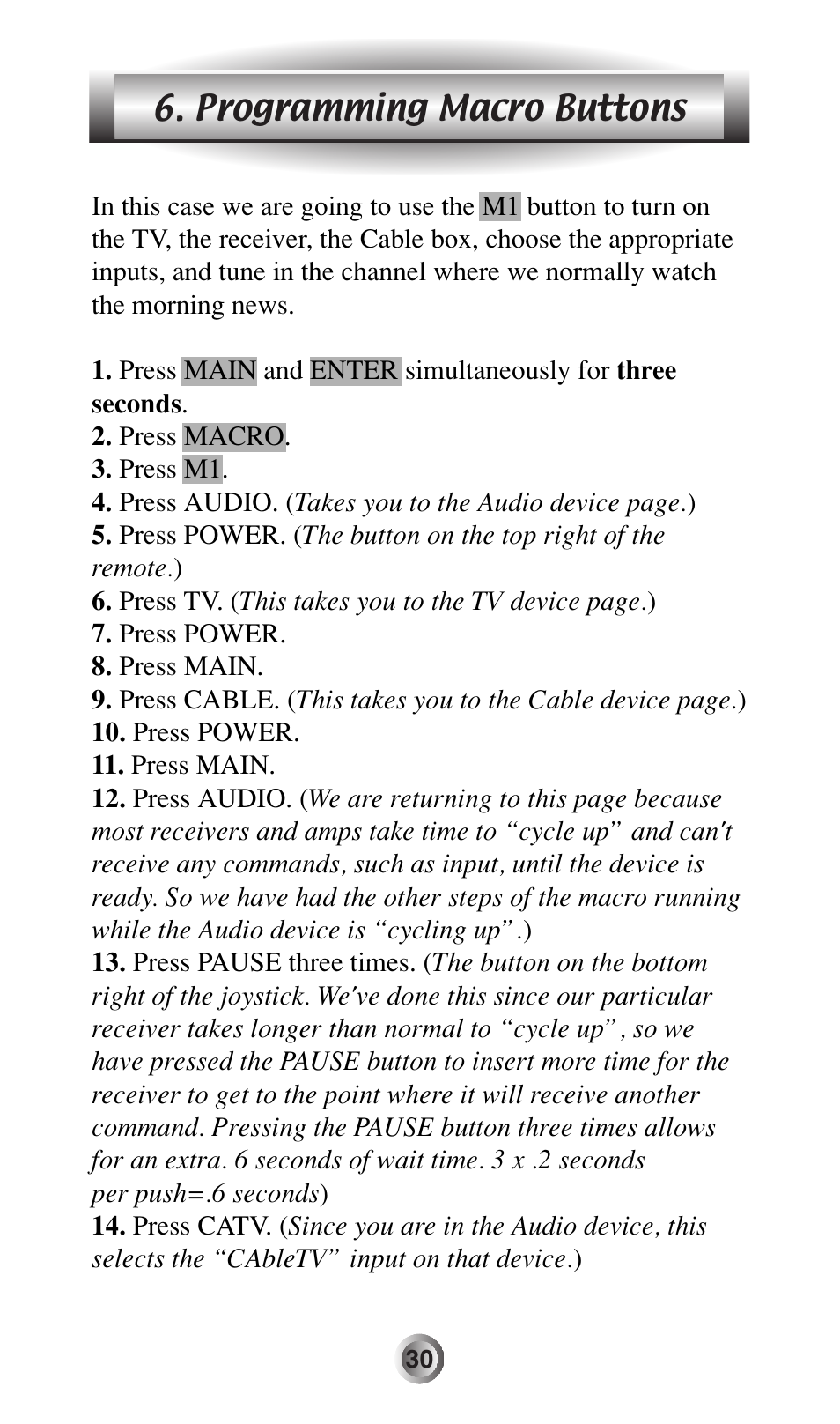 Programming macro buttons | Universal Remote Control (URS) MX-500 User Manual | Page 31 / 80