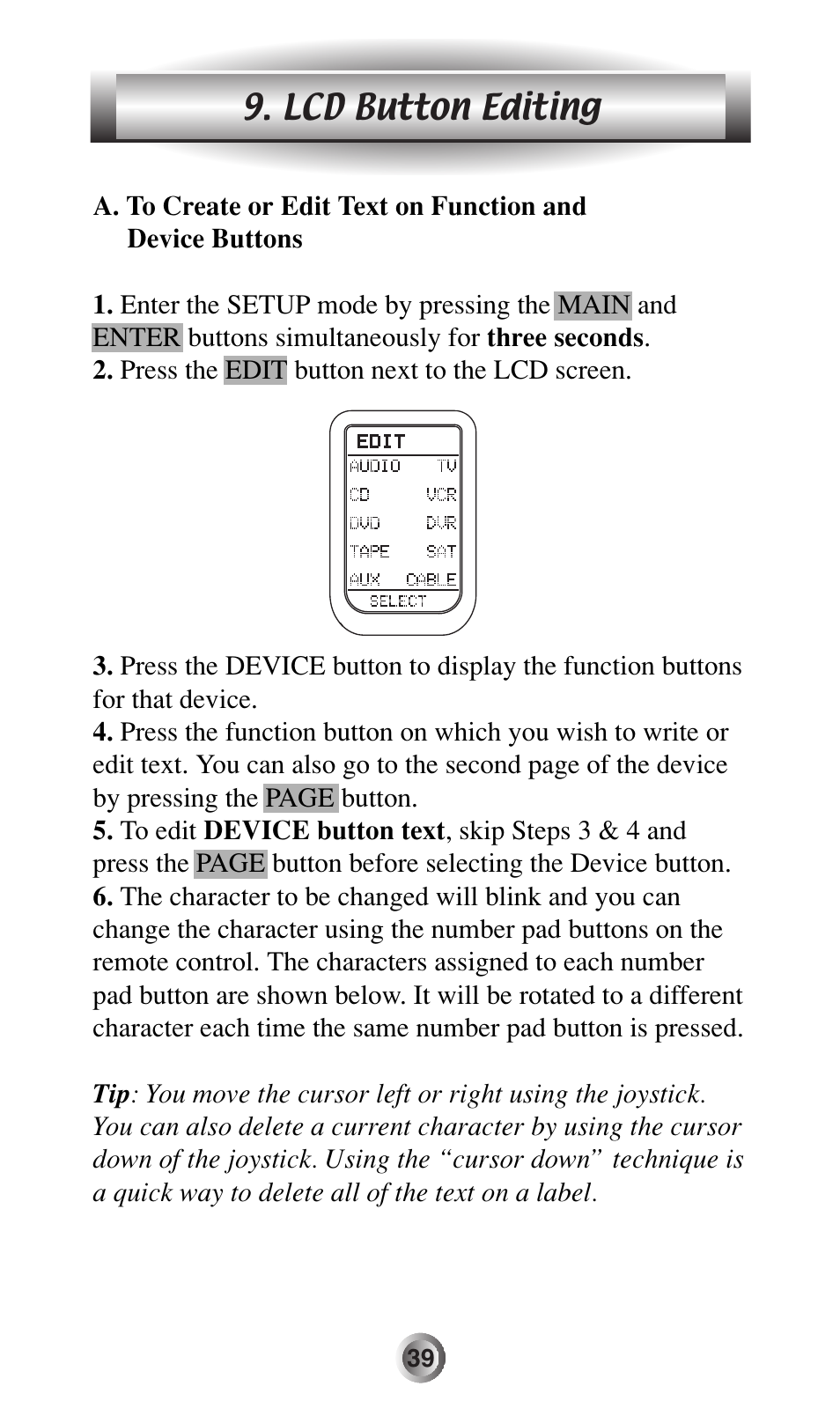 Lcd button editing | Universal Remote Control (URS) MX-500 User Manual | Page 40 / 80