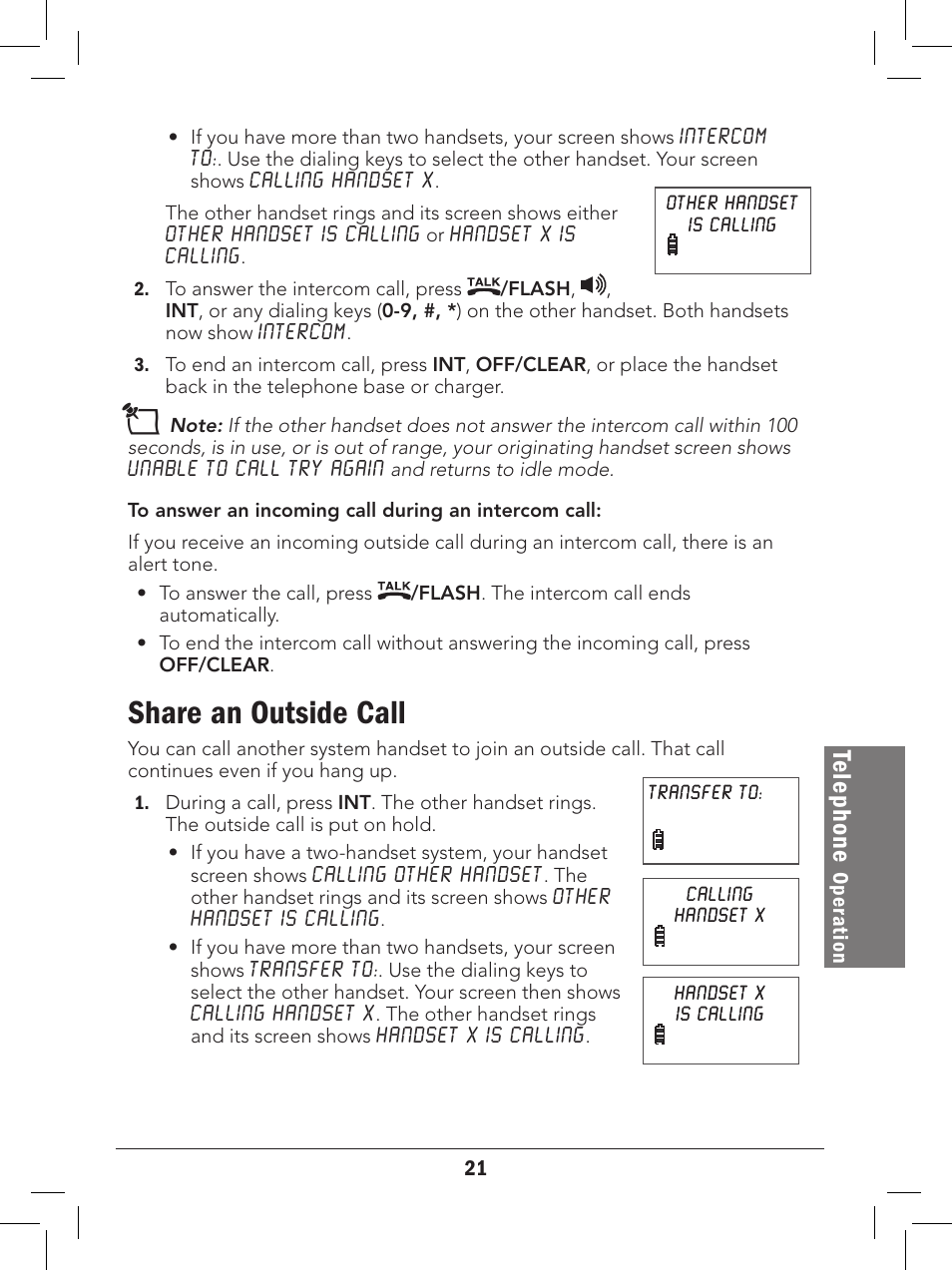 Share an outside call, Te le ph on e | Radio Shack 43-327 User Manual | Page 21 / 60