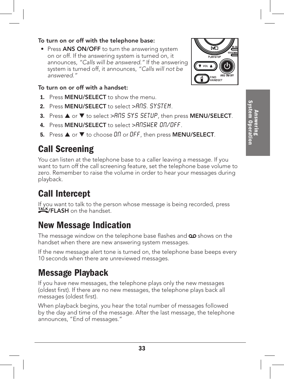 Call screening, Call intercept, New message indication | Message playback | Radio Shack 43-327 User Manual | Page 33 / 60