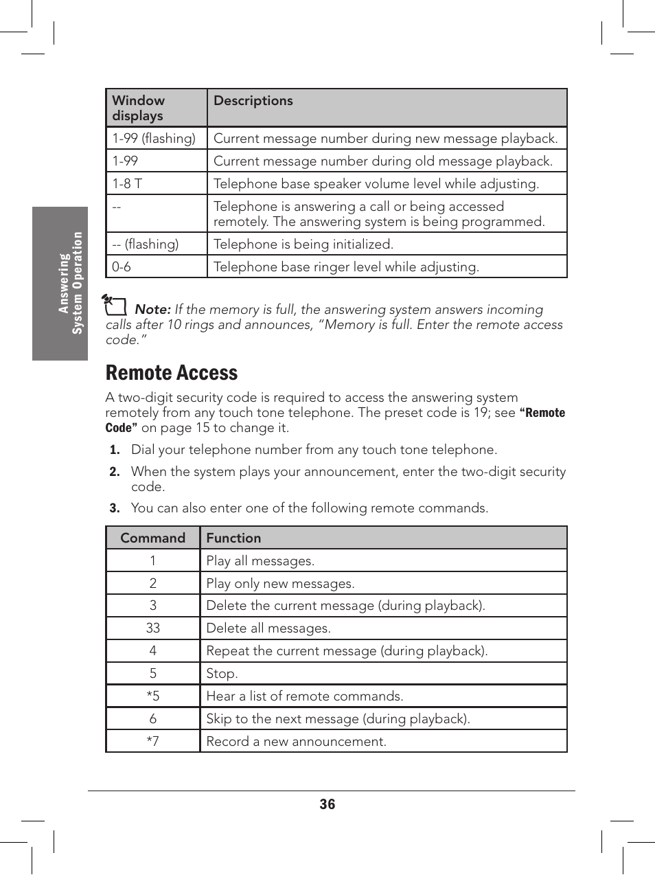 Remote access | Radio Shack 43-327 User Manual | Page 36 / 60