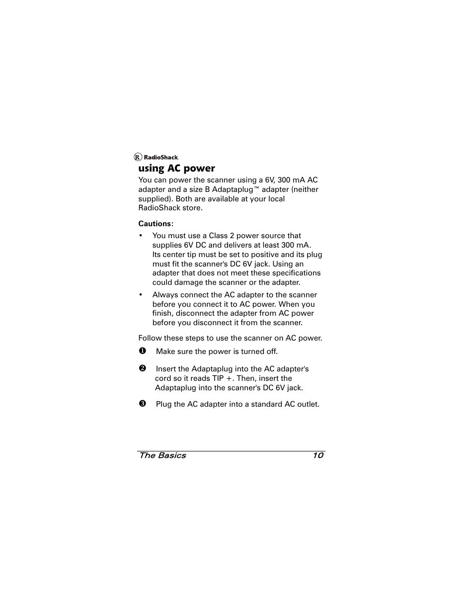 Using ac power | Radio Shack 20-501 User Manual | Page 10 / 64