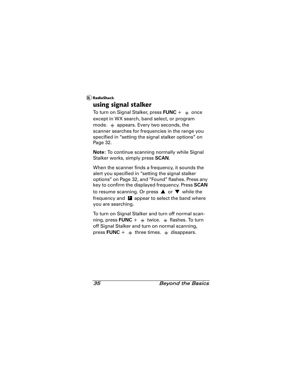 Using signal stalker | Radio Shack 20-501 User Manual | Page 35 / 64