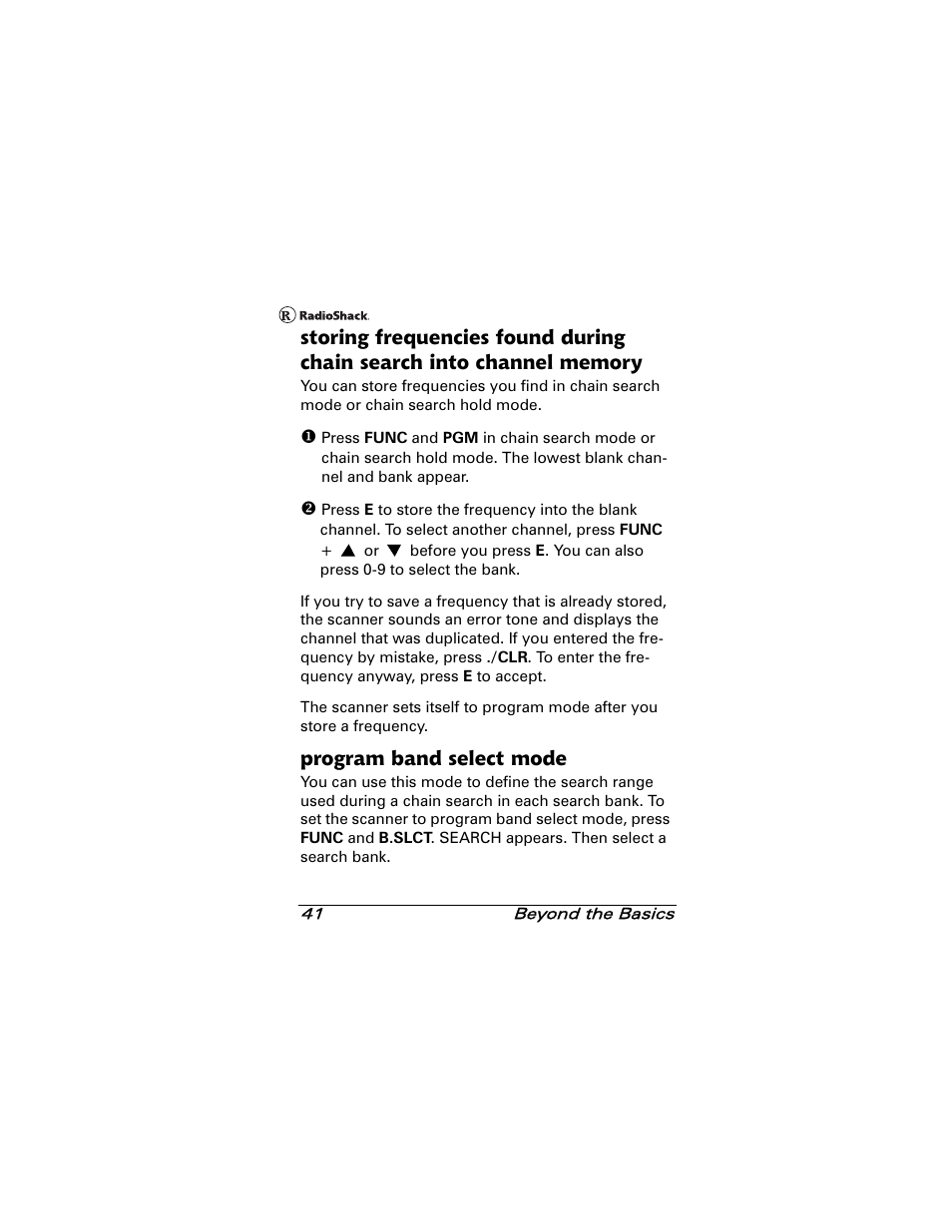 Program band select mode | Radio Shack 20-501 User Manual | Page 41 / 64