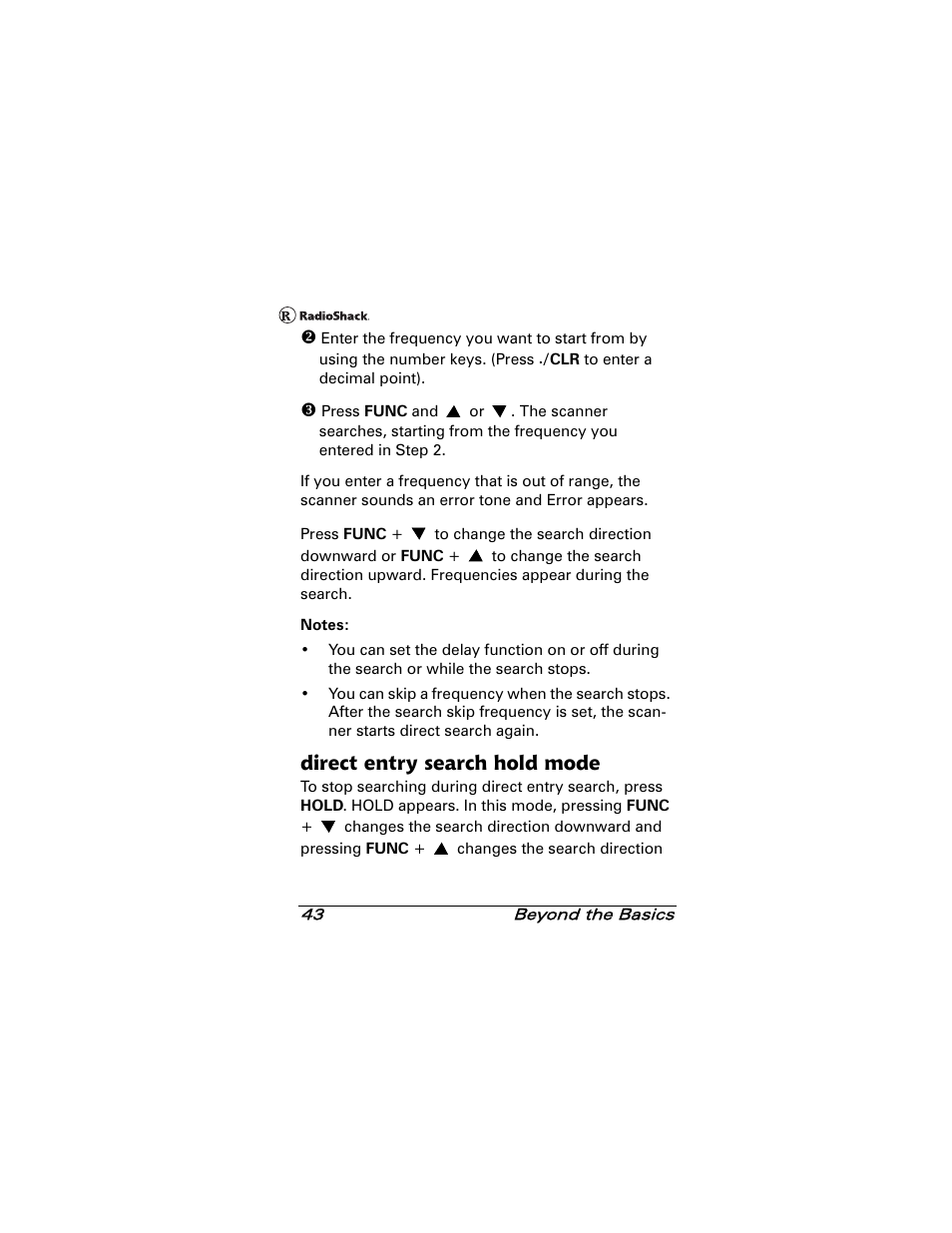 Direct entry search hold mode | Radio Shack 20-501 User Manual | Page 43 / 64