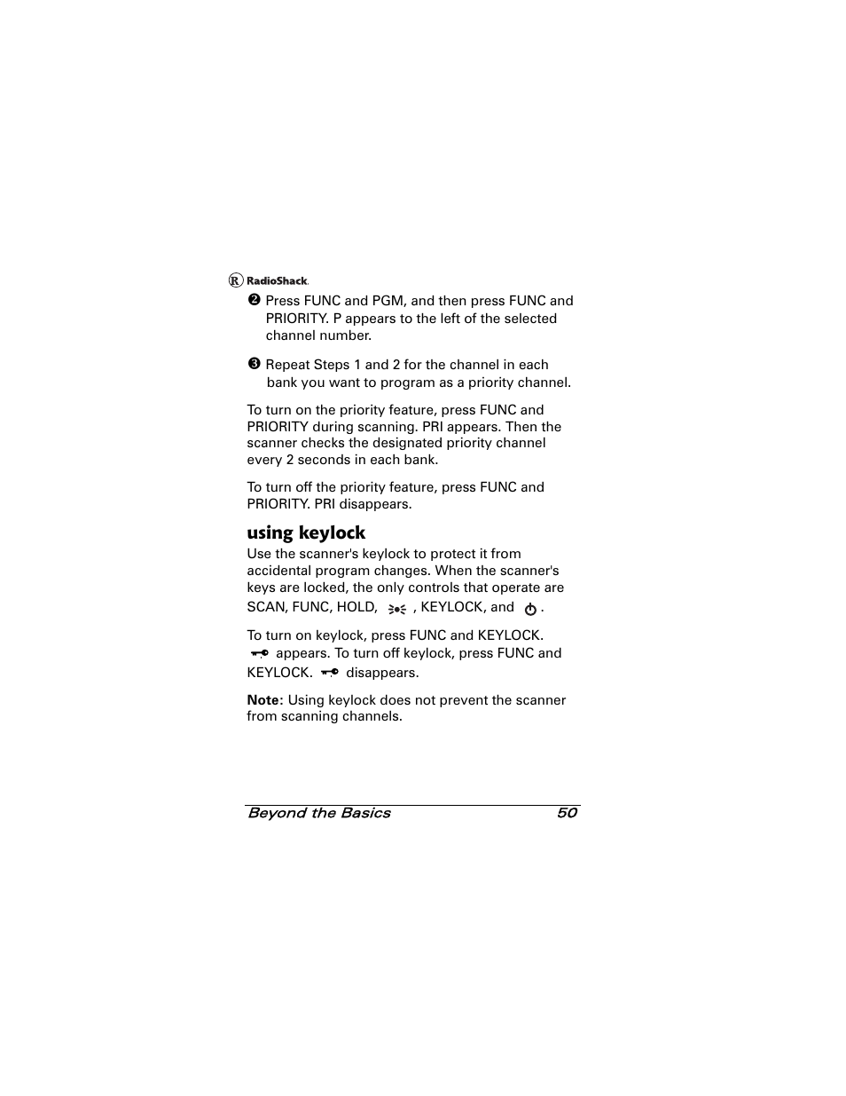 Using keylock | Radio Shack 20-501 User Manual | Page 50 / 64