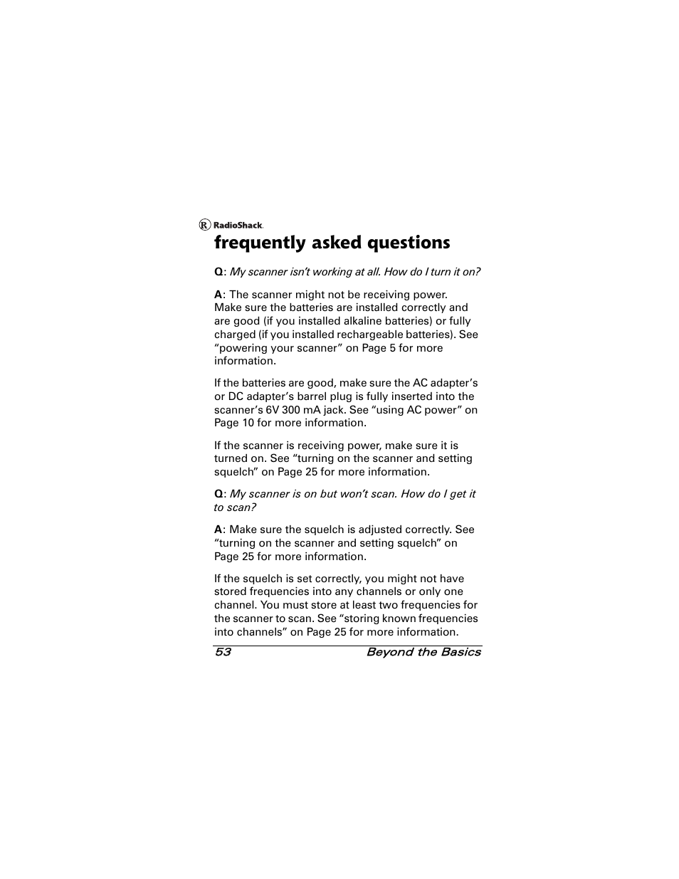 Frequently asked questions | Radio Shack 20-501 User Manual | Page 53 / 64
