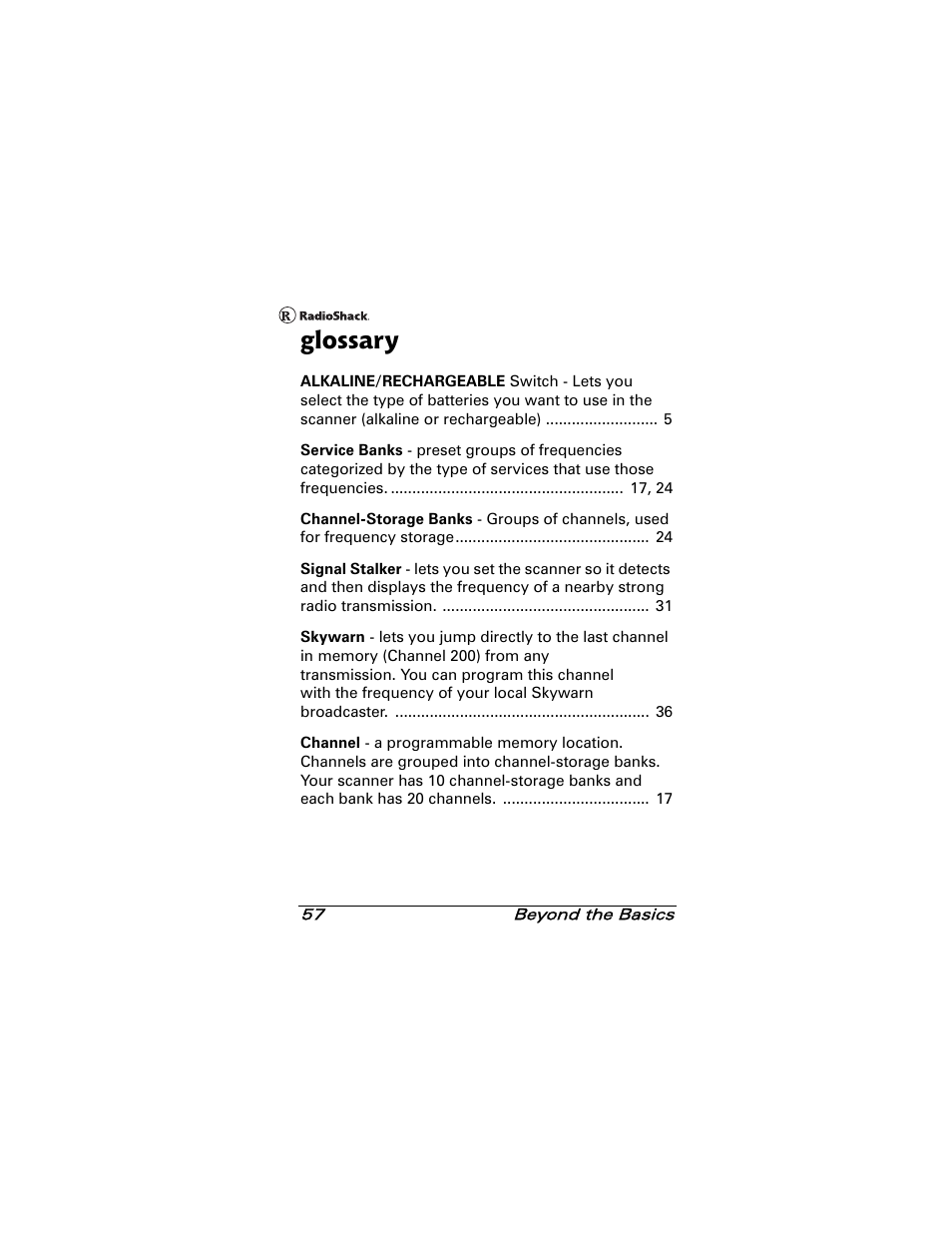 Glossary | Radio Shack 20-501 User Manual | Page 57 / 64
