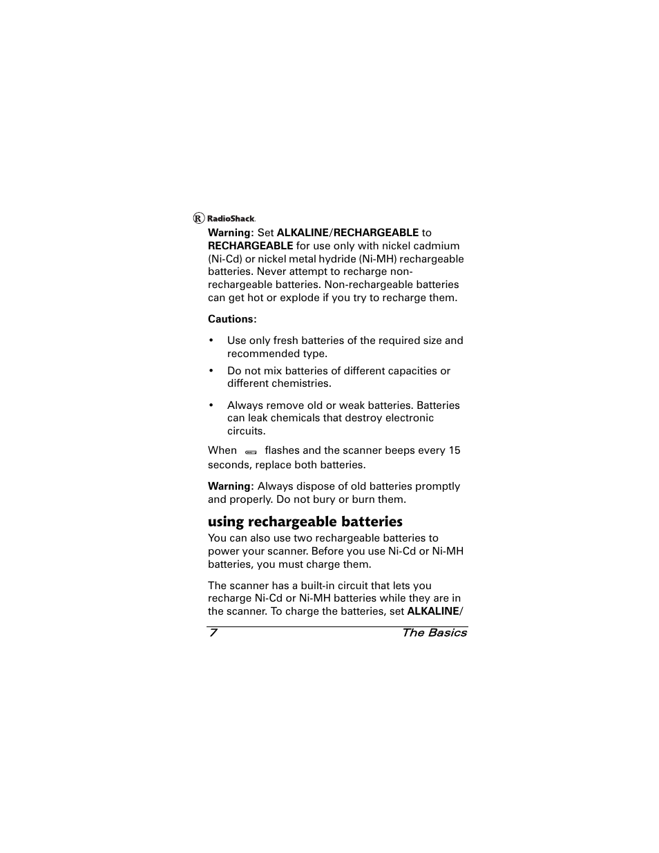 Using rechargeable batteries | Radio Shack 20-501 User Manual | Page 7 / 64