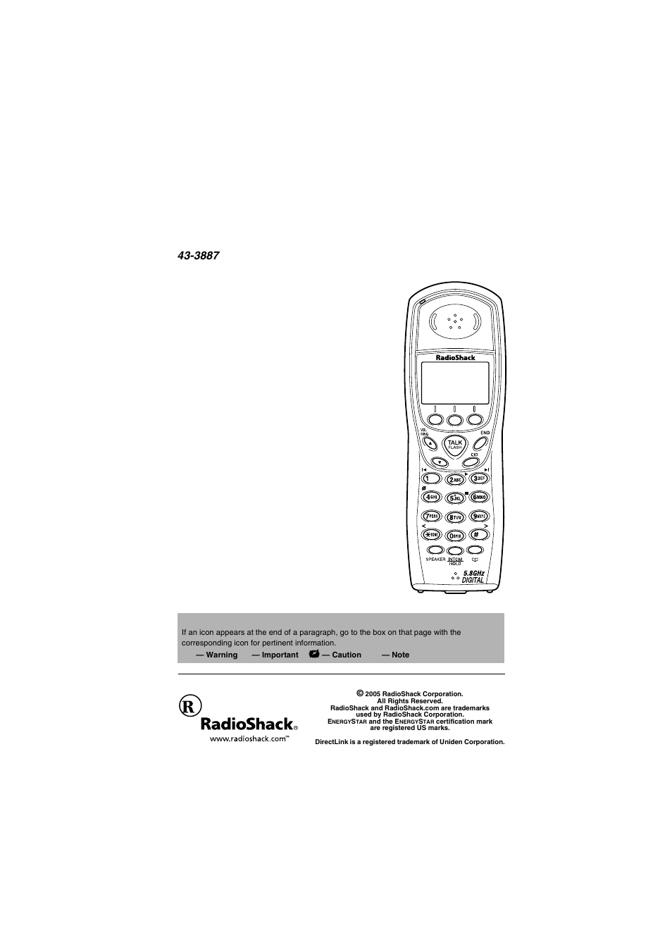 Radio Shack 5.8 GHz Multi-Handset Expandable Cordless Telephone with Digital Answerer User Manual | 76 pages