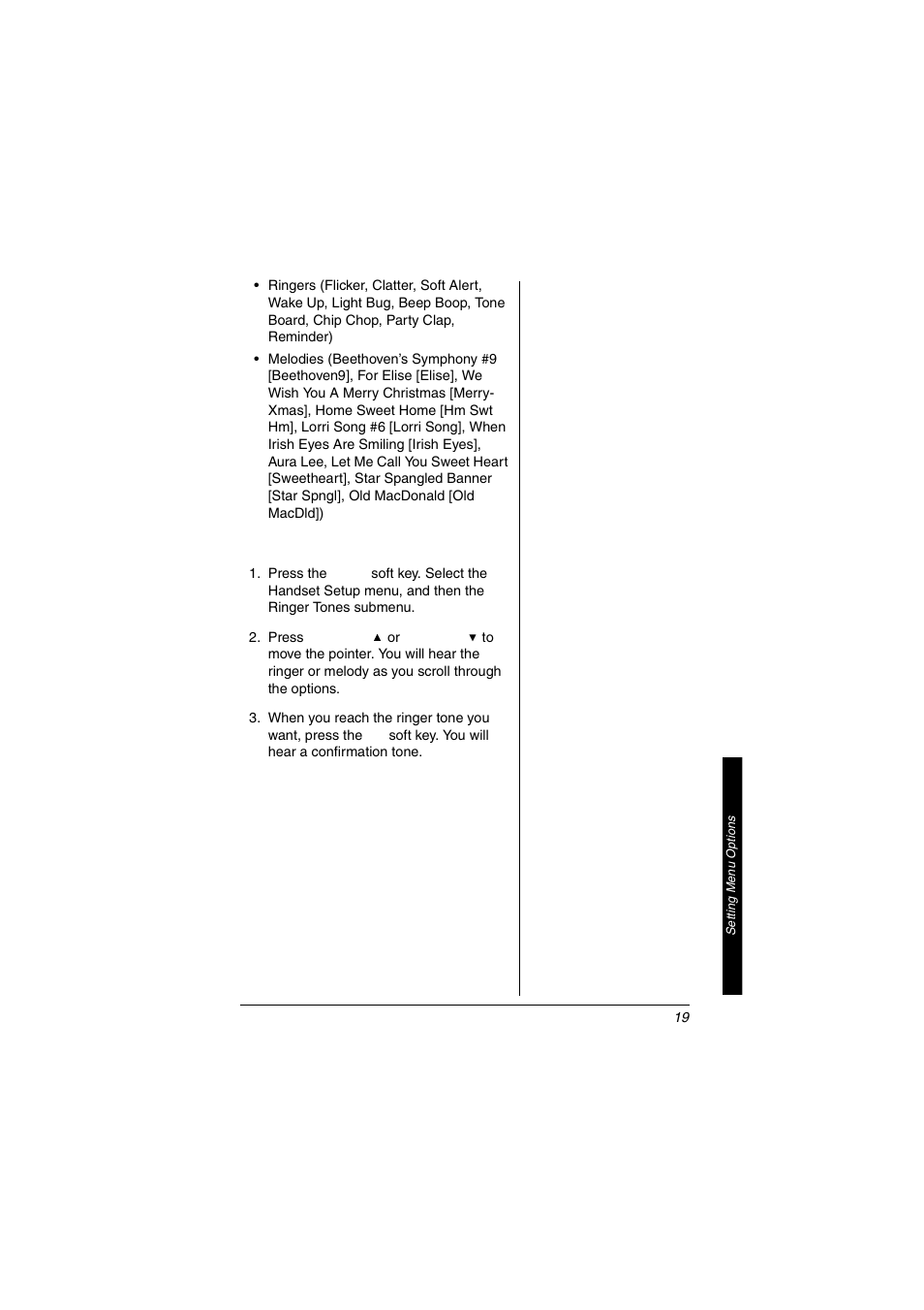 Distinctive ringer setup (handset only) | Radio Shack 5.8 GHz Multi-Handset Expandable Cordless Telephone with Digital Answerer User Manual | Page 19 / 76