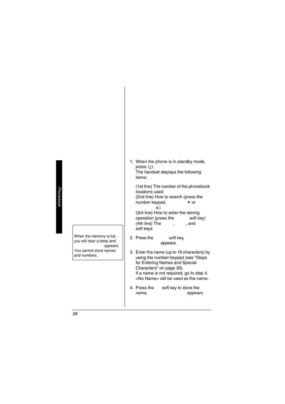 Phonebook | Radio Shack 5.8 GHz Multi-Handset Expandable Cordless Telephone with Digital Answerer User Manual | Page 38 / 76