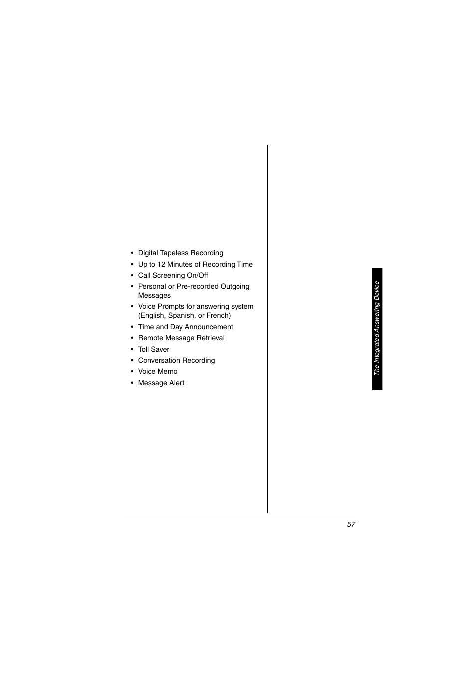 The integrated answering device | Radio Shack 5.8 GHz Multi-Handset Expandable Cordless Telephone with Digital Answerer User Manual | Page 57 / 76