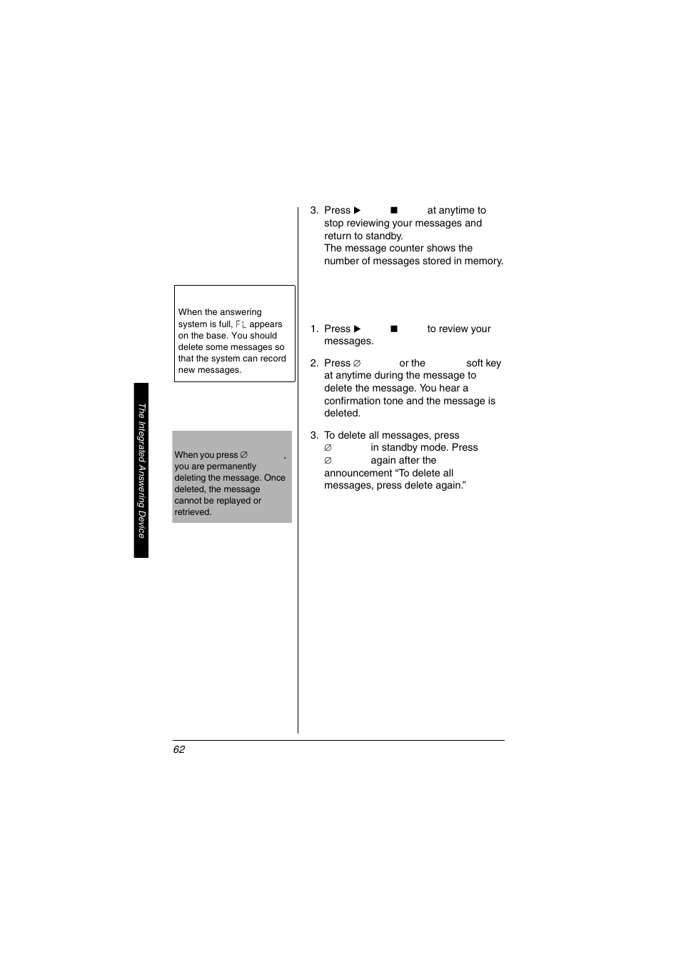 Deleting a message | Radio Shack 5.8 GHz Multi-Handset Expandable Cordless Telephone with Digital Answerer User Manual | Page 62 / 76