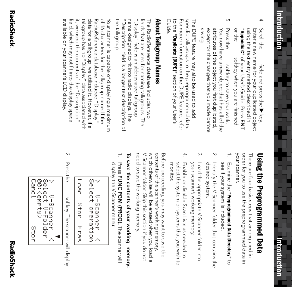 Introduction, Using the preprog rammed data, About t alkg roup names | Radio Shack PRO-106 User Manual | Page 4 / 28