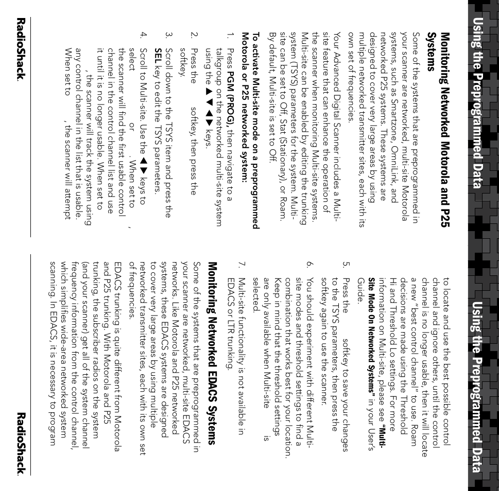 Using the preprog rammed data, Monitoring network ed motorola and p25 systems, Monitoring network ed ed a cs systems | Radio Shack PRO-106 User Manual | Page 6 / 28
