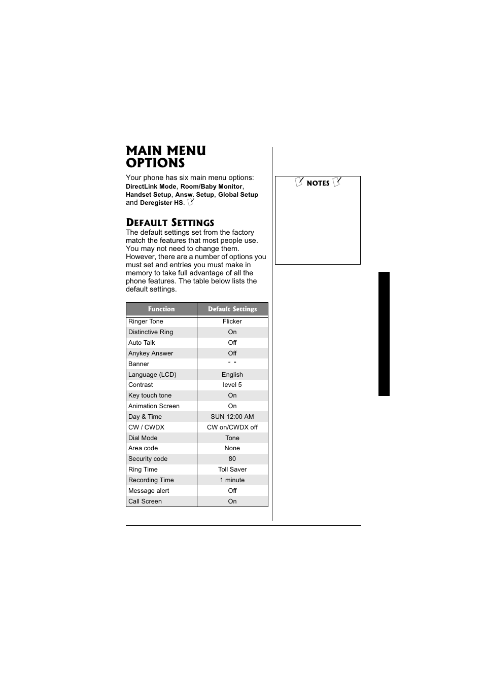 Main menu options | Radio Shack 43-3880 User Manual | Page 15 / 72