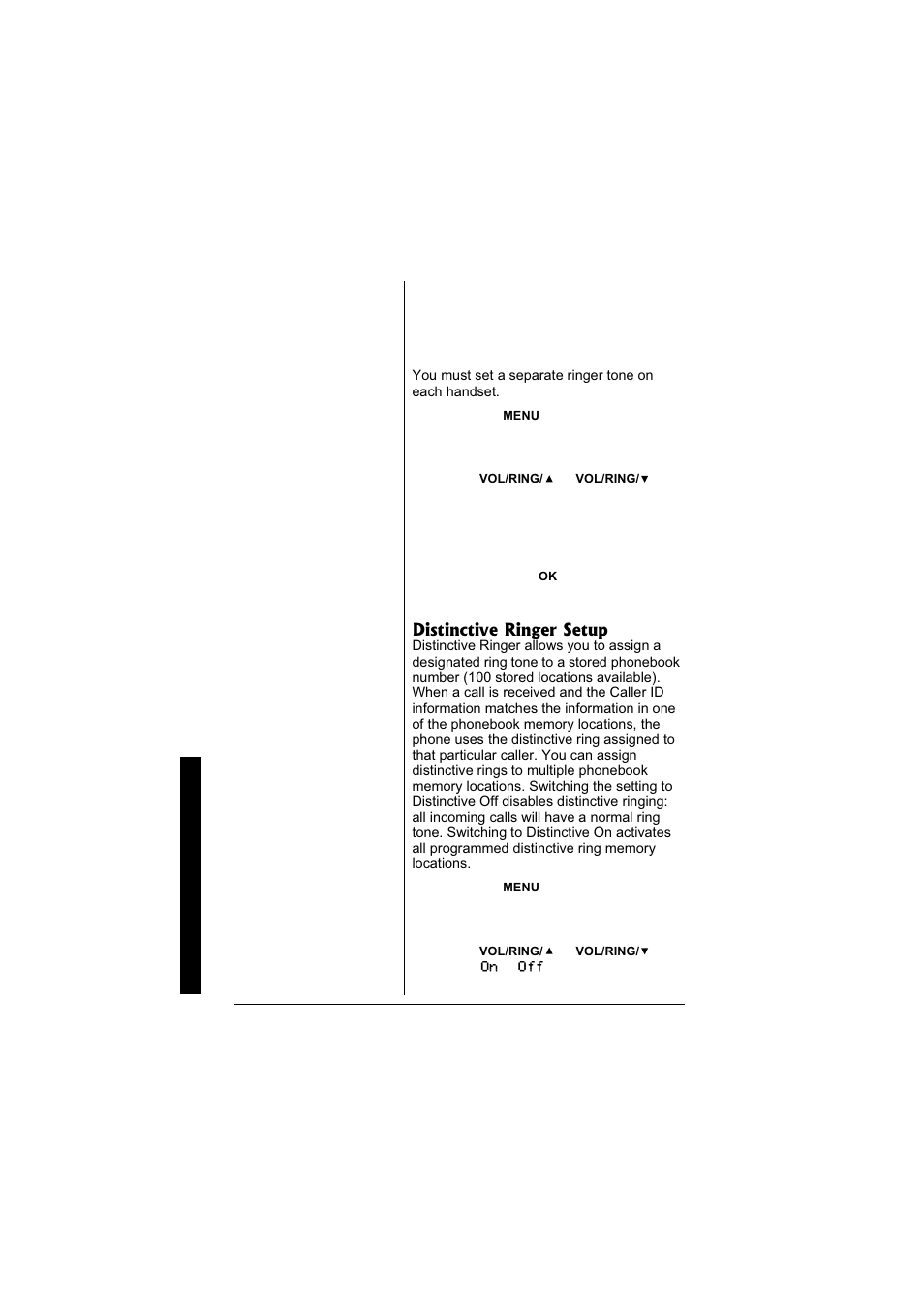 Distinctive ringer setup | Radio Shack 43-3880 User Manual | Page 18 / 72